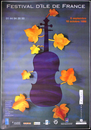 a poster of a violin and leaves