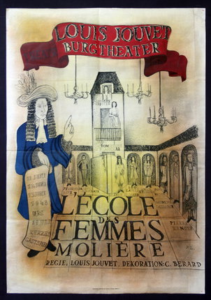 a poster with a drawing of a woman in a blue robe