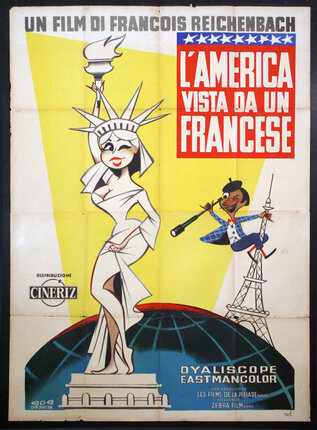 a poster of a woman with a statue of liberty