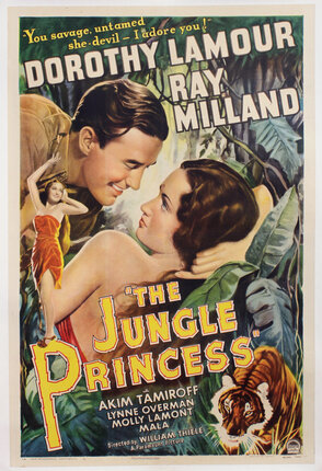 a movie poster of a man and woman in the jungle