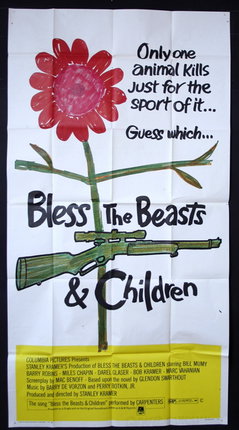 a poster with a flower and a gun