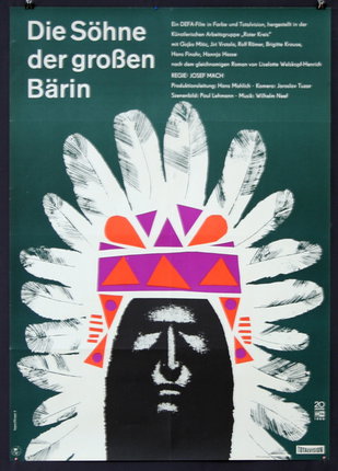 a poster with a headdress and feathers