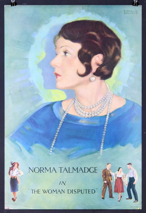 a poster of a woman wearing a pearl necklace