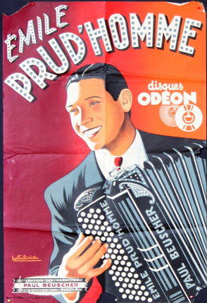 a poster of a man playing an accordion