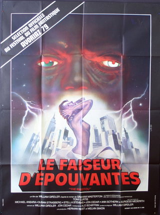 a movie poster with a hand and a city in the background