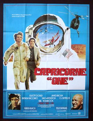 a movie poster with a man running away from a helicopter