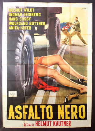 a poster of a woman lying on a tire