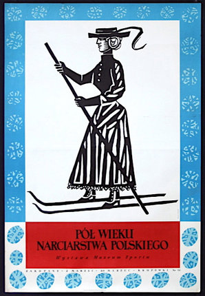 a poster of a woman on skis