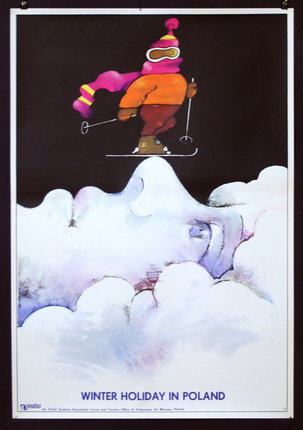 a poster of a skier on a cloud