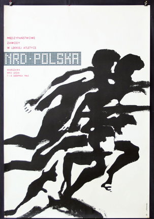 a poster with black and white figures