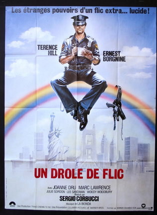 a poster of a man sitting on a rainbow