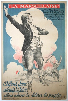 a poster of a man with his arms raised