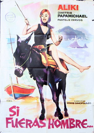 a poster of a woman riding a donkey