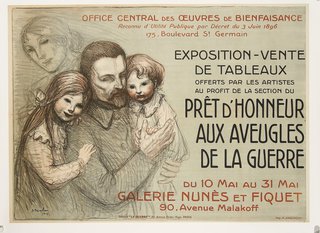 a poster with a man holding a couple of children