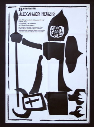 a black and white poster with a knight