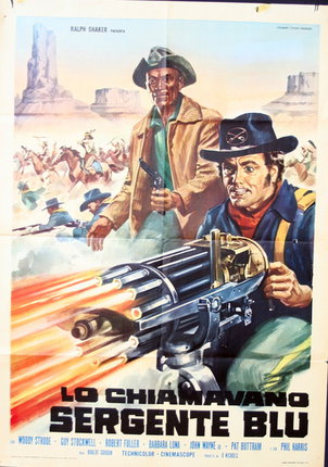 a poster of two men shooting a gun