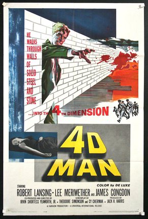 a movie poster with a man pointing at a wall