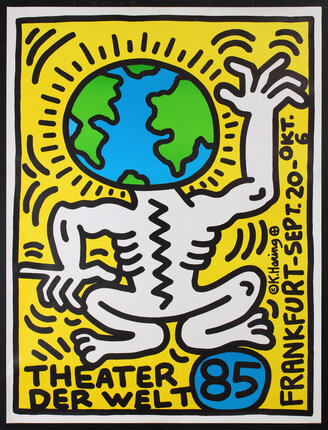 a poster with abstract drawing of a human body with the head of an earth globe