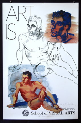 a poster with drawings of a man