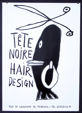 a black and white poster with a cartoon character
