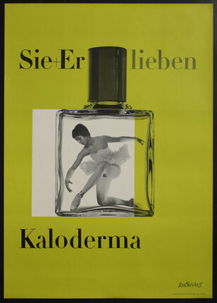 a poster with a ballerina in a transparent perfume bottle