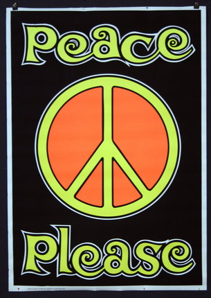 a sign with a peace sign and text