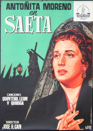 a poster of a woman with a black headdress