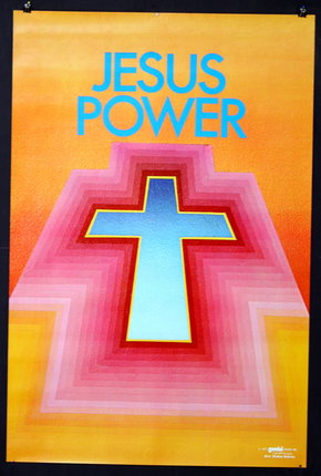 a colorful poster with a cross