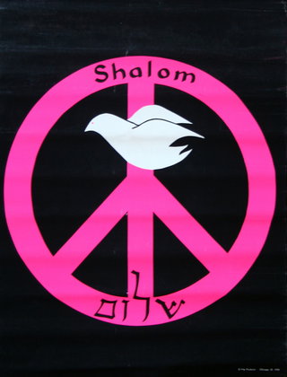 a pink peace sign with a white dove