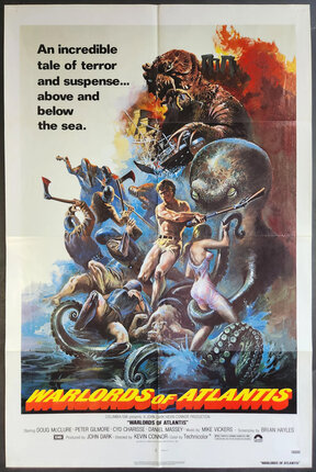 a movie poster of a man and a woman fighting with an octopus