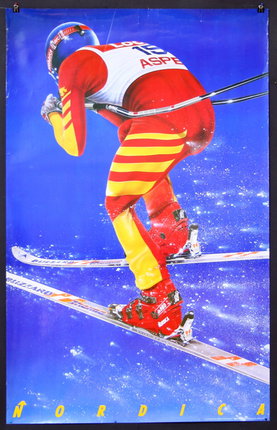 a poster of a man skiing