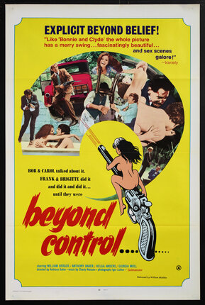 a movie poster with a naked woman riding a shooting gun and film stills