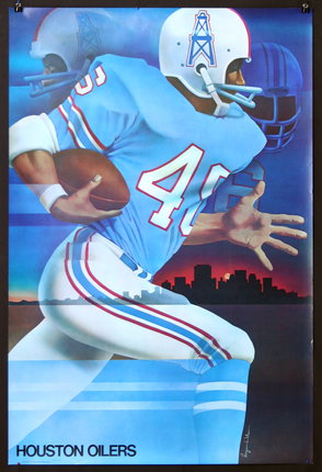 a poster of a football player running with a ball