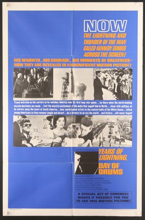 a blue and white poster with text