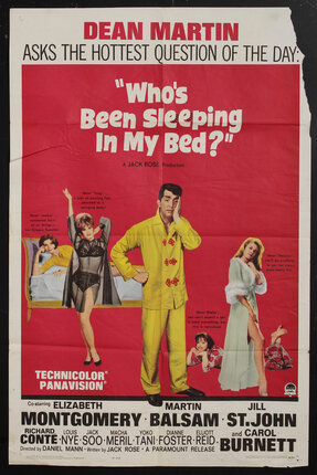 movie poster with a man in pajamas surrounded by four woman in sleeping gowns
