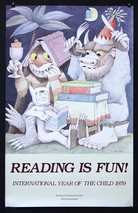 a poster with cartoon characters reading books