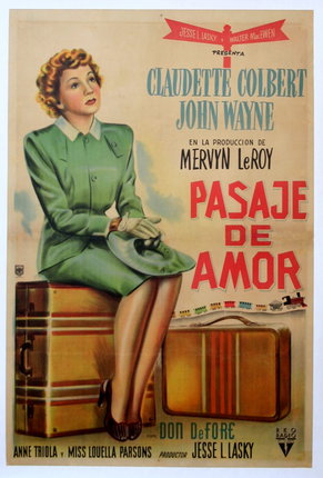 a poster of a woman sitting on a suitcase