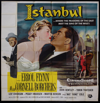 movie poster with a man and woman kissing