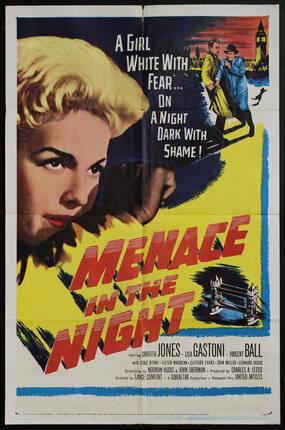 a movie poster with a blonde woman watching a violent scene in the streets and large title text