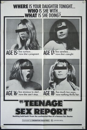 a poster of a group of women with black tape over their eyes