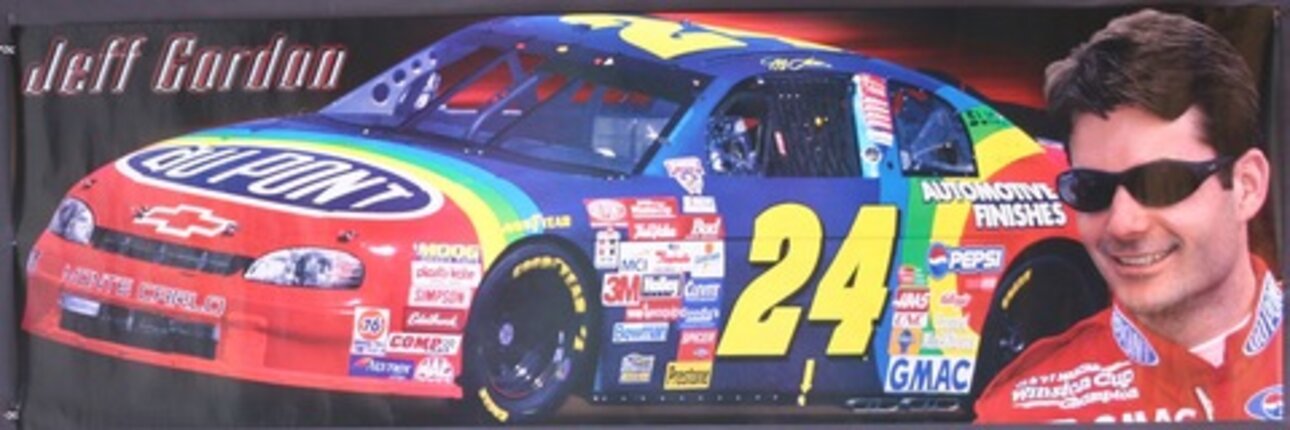 a race car with many stickers on it
