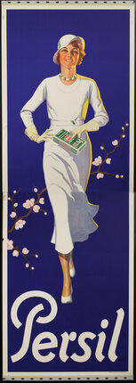 a poster of a woman holding a box of laundry detergent
