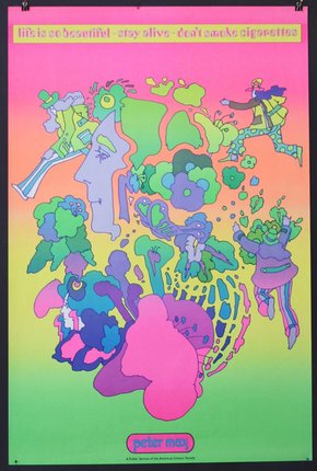 a colorful poster with people on it
