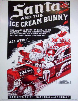 a poster of santa claus and ice cream bunny