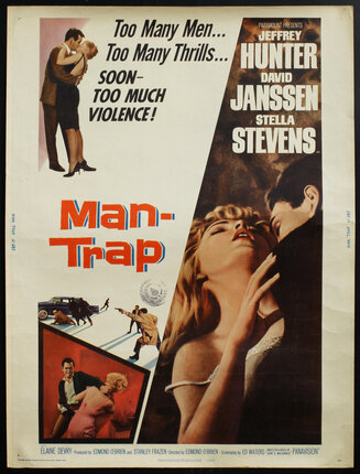 a movie poster with a woman and a man embracing, and people in a shoot-out