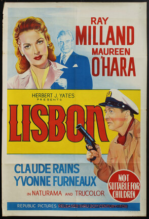 a movie poster with an illustration of a woman, a man, and another man in captain hat with a gun