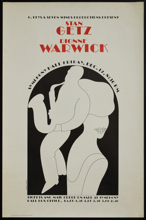 a poster of a man and woman playing a saxophone