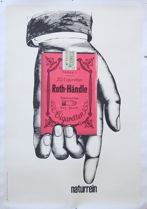 a poster of a hand holding a pack of cigarettes
