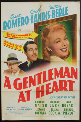 a movie poster with illustrations of two men, and a winking woman with a frame around her