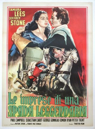 a movie poster with a man and woman on horses